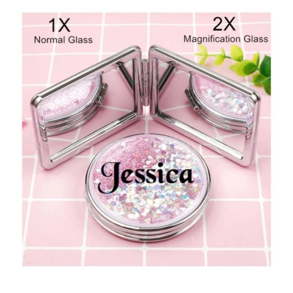 Personalized Compact Makeup Mirror,Liquid Floating Quicksand Glitter Mirror - Picture 2 of 10